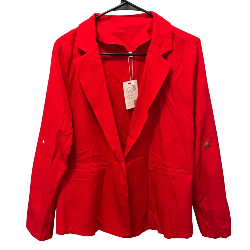 Kohl's Lightweight Red Open Front Blazer Tabbed Sleeves Women's Size Large NWT